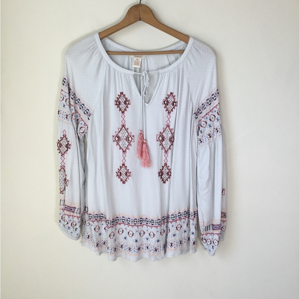 Sundance‎ Boho Beaded Embroidered Peasant Long Sleeve Shirt
